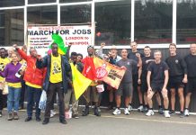 Firefighters at Studley road fire station in Luton, Bedfordshire, welcome the Young Socialists London-to-Liverpool March for Jobs. Jamie Newell, brigade secretary, said their station is also facing cuts