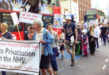 Demonstration in east London in July against the sell-off of GP surgeries