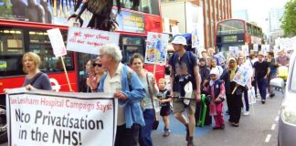 Demonstration in east London in July against the sell-off of GP surgeries