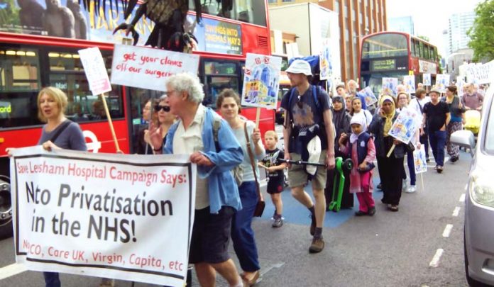 Demonstration in east London in July against the sell-off of GP surgeries