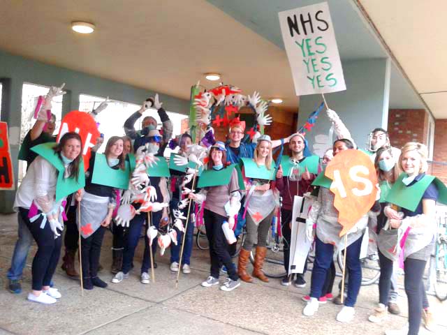 Students at Goldsmiths College in New Cross, south London, march to defend the NHS