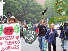 Tobacco workers marching to demand the employers meet with the Farm Laborers Organizing Committee