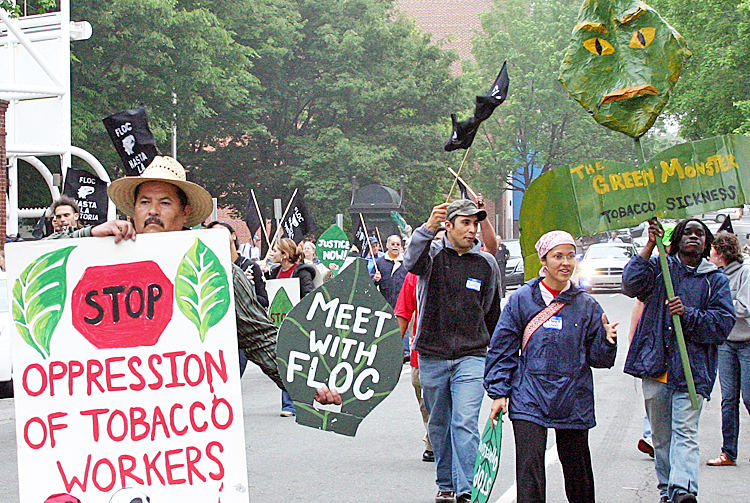 Tobacco workers marching to demand the employers meet with the Farm Laborers Organizing Committee
