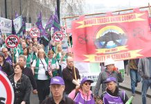 ‘Unity is strength’ – Scottish workers carrying the Dundee Trades Council banner marching alongside workers from England and Wales on the half-a-million-strong TUC demonstration against government cuts in March 2011