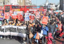 The front of the 20,000-strong march in January last year to stop the closure of Lewisham Hospital