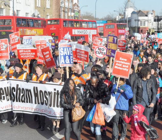 The front of the 20,000-strong march in January last year to stop the closure of Lewisham Hospital