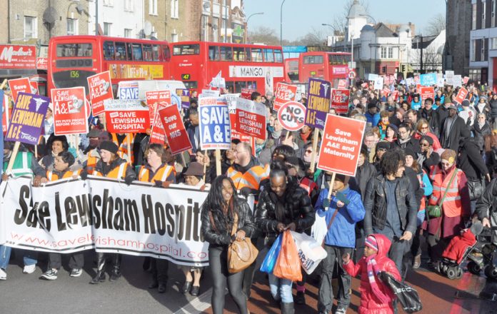 The front of the 20,000-strong march in January last year to stop the closure of Lewisham Hospital