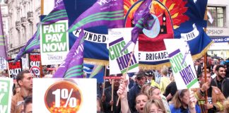Section of the march in London during the last public sector strike on July 10 condemning the 1% pay rise