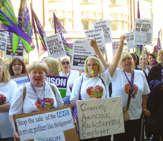 Doncaster Care UK strikers picketing the company’s London headquarters in May