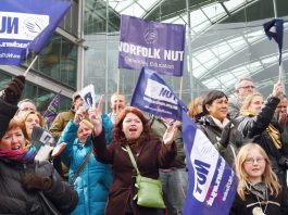 Norfolk teachers rally during the strike action in March