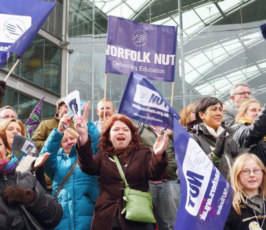 Norfolk teachers rally during the strike action in March