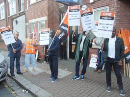 Wandsworth traffic wardens – 2nd day of strike in pay battle Striking traffic wardens on the picket line in Yukon Road in Balham south-west London