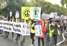 As military chiefs called for ‘boots on the ground’ in Syria and Iraq thousands marched in the rain in London on Saturday against the war