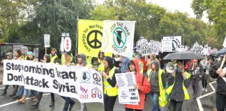 As military chiefs called for ‘boots on the ground’ in Syria and Iraq thousands marched in the rain in London on Saturday against the war