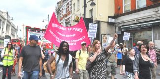 Lambeth College lecturers on the march in June – they are balloting for futher industrial action to secure a fair contract