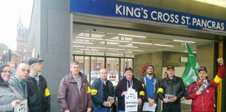 RMT picket line during their strike to defend jobs and to keep ticket offices open