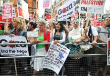 Picket of the Israeli embassy on August 1st during the Zionist onslaught on Gaza claiming the lives of thousands of Palestinian men, women and children