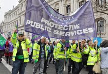 Ambulance workers marching against cuts on a TUC demonstration