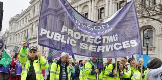 Ambulance workers marching against cuts on a TUC demonstration