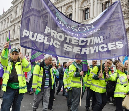Ambulance workers marching against cuts on a TUC demonstration