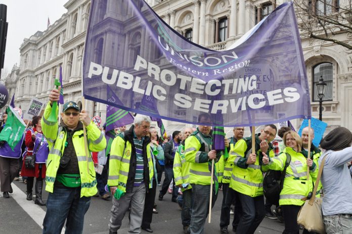 Ambulance workers marching against cuts on a TUC demonstration
