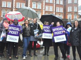 Health workers take unprecedented strike action! Hammersmith Hospital pickets winning the support of passing motorists