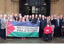 MPs who supported the recognition of Palestine outside parliament on Monday