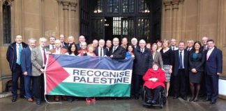 MPs who supported the recognition of Palestine outside parliament on Monday