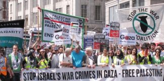 London demonstration against the Israeli onslaught on Gaza and in support of a Palestinian state