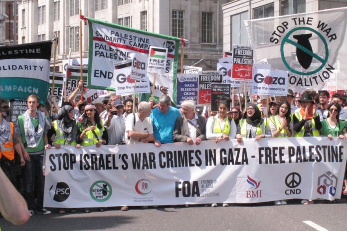 London demonstration against the Israeli onslaught on Gaza and in support of a Palestinian state