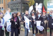 Lively picket of midwives at King’s College Hospital on strike last Monday over the lack of a wage increase