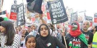 Demonstration in London against the Israeli attack on Gaza. Abd Rabbuh said that in Britain public opinion has moved in favour of Palestine