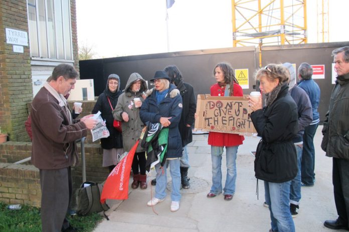 Tenants and residents at the all-day picket and protest against evictions on the West Hendon estate in Barnet