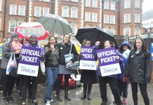 Midwives and nurses on the picket line at Hammersmith Hospital during the the national NHS strike over pay on October 13