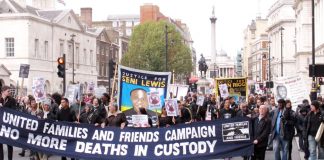 The lead banner of Saturday’s UFFC procession as it made its way down Whitehall