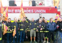 Firefighters demonstrate in central London in July against the attack on pensions