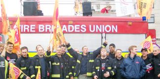 Firefighters demonstrate in central London in July against the attack on pensions