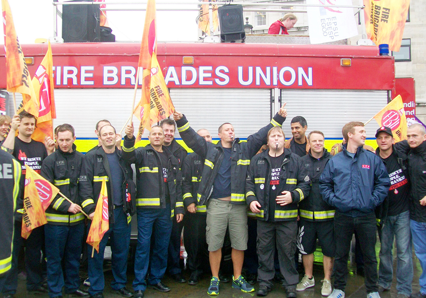 Firefighters demonstrate in central London in July against the attack on pensions