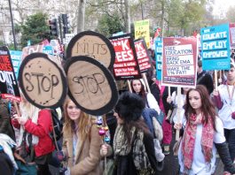 Young people marching in central London demanding the restoration of the Education Maintenance Allowance (EMA)