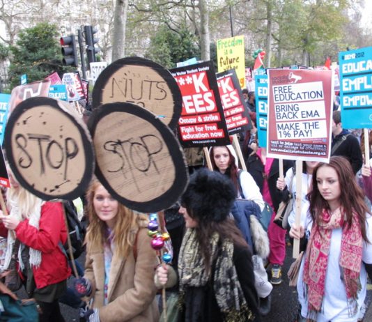 Young people marching in central London demanding the restoration of the Education Maintenance Allowance (EMA)
