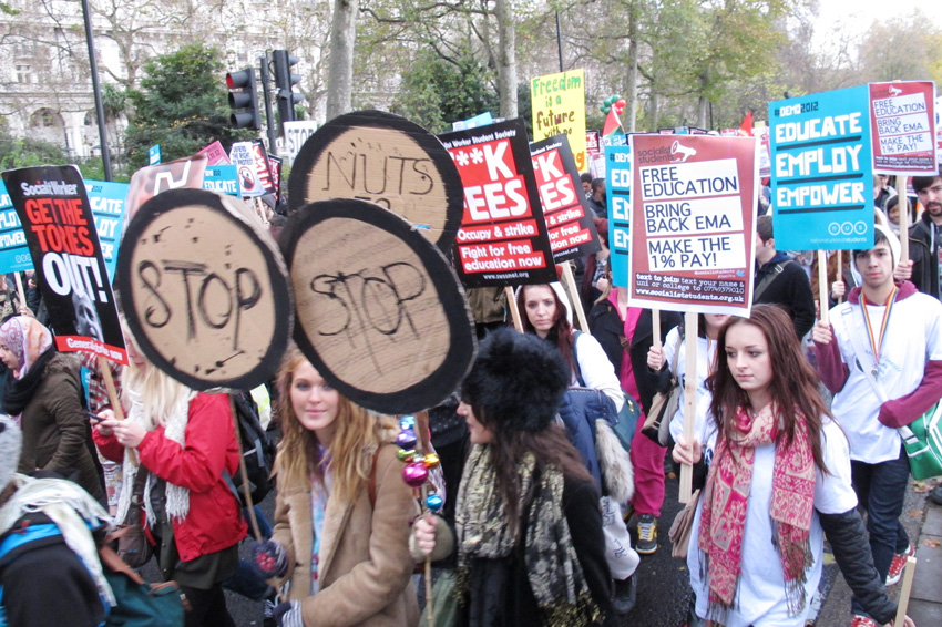 Young people marching in central London demanding the restoration of the Education Maintenance Allowance (EMA)