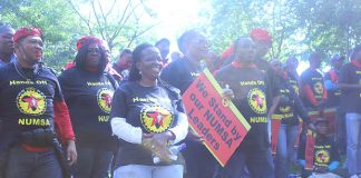 NUMSA members show their support for their leadership lobbying the COSATU executive meeting in April