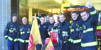 Firefighters on the picket line at Lambeth Fire Station at the beginning of the year