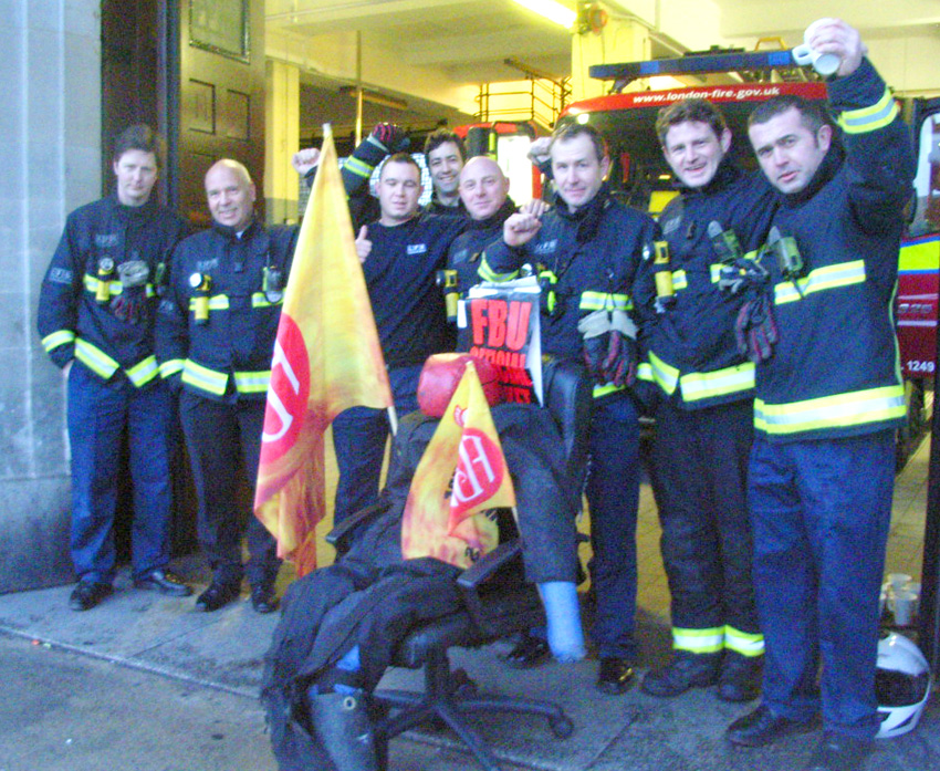 Firefighters on the picket line at Lambeth Fire Station at the beginning of the year