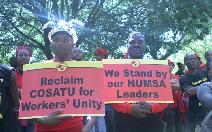 NUMSA members lobbying the COSATU special Central Executive Committee on April 8th