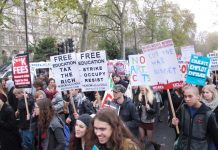 Students on the National NUS march in central London demanding an end to all fees and the restoration of student grants