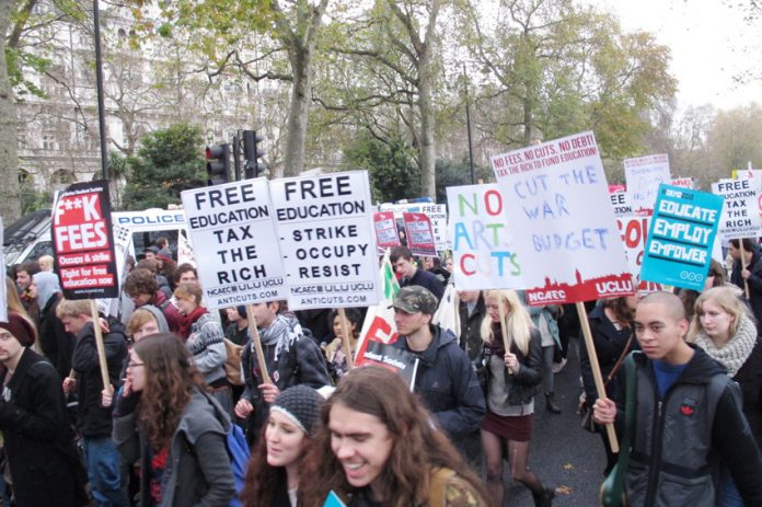 Students on the National NUS march in central London demanding an end to all fees and the restoration of student grants