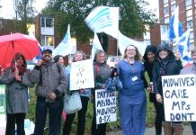 Midwives on the picket line at Ealing Hospital in west London during the October 13 strike