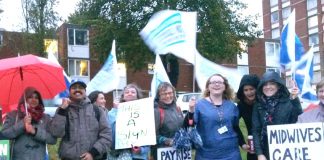 Midwives on the picket line at Ealing Hospital in west London during the October 13 strike