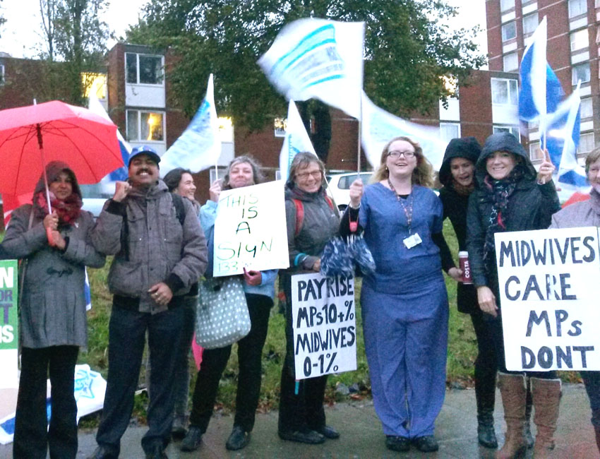Midwives on the picket line at Ealing Hospital in west London during the October 13 strike